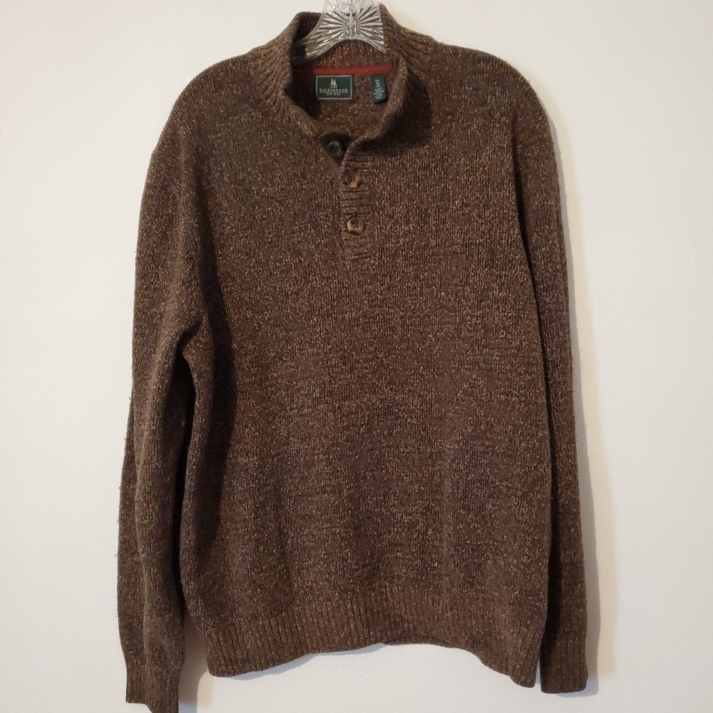 Sweater Mens GH Bass Pull Over Size XL Brown Knit Button Pullover Cotton Blend